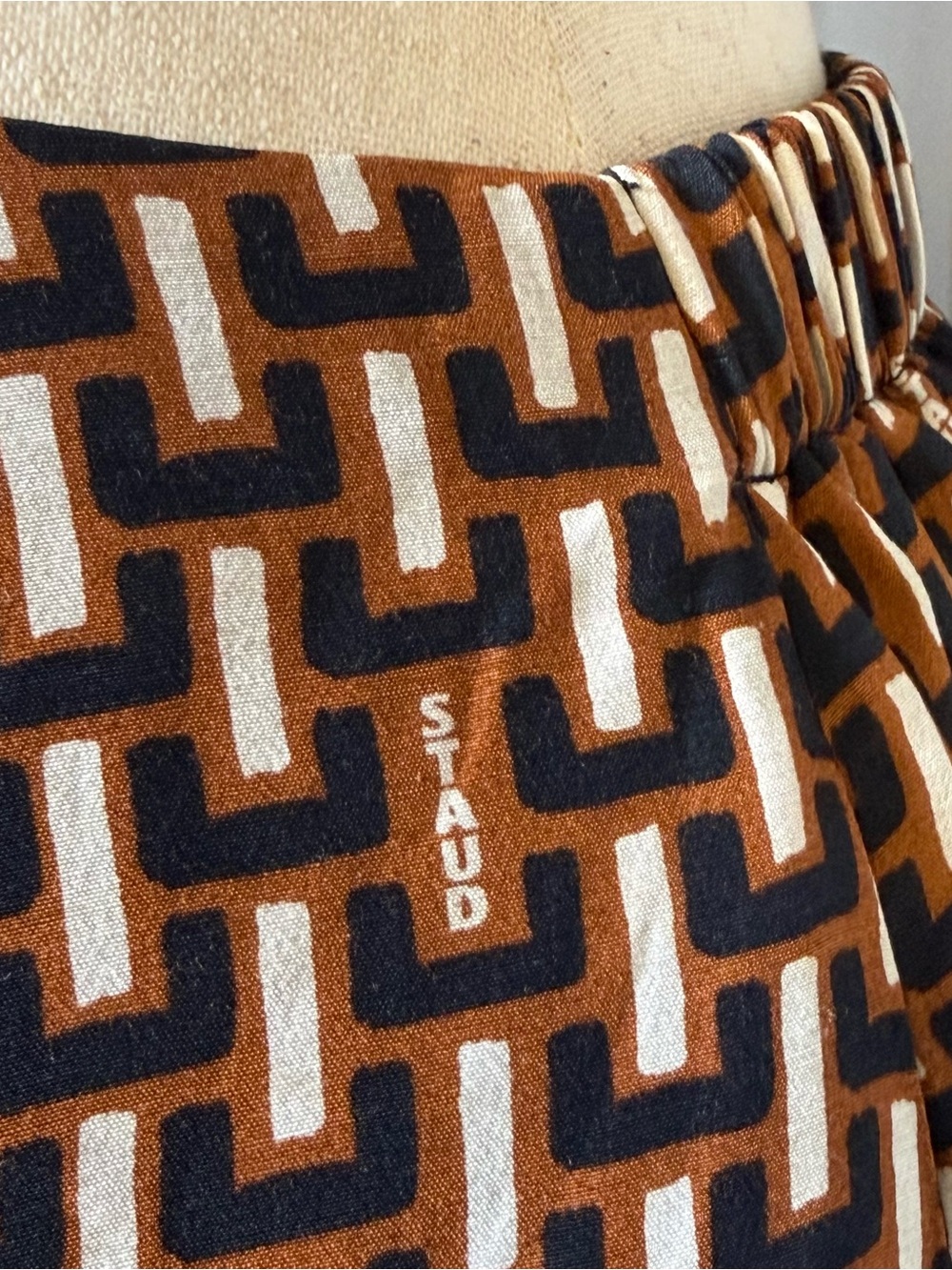 Staud Epona Mini Dress Medium NWT Basketweave Print Cutout Puff Sleeve Dress - Picture 10 of 16